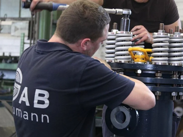 Men working on an heat exchanger GAB-Neumann Mersen